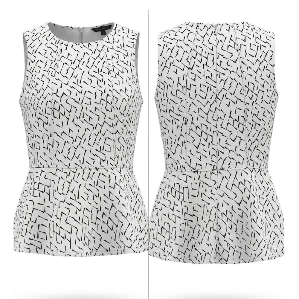 Banana Republic White Black Geometric Sleeveless Blouse Women Size 4